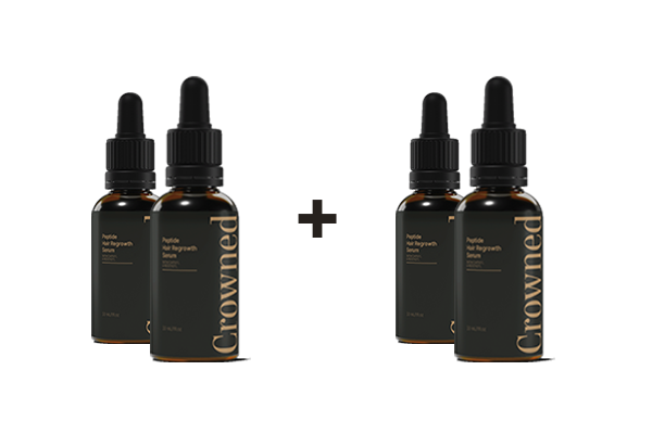 Crowned hair serum Buy 2 Get 2 Free bundle — four dropper bottles, most popular